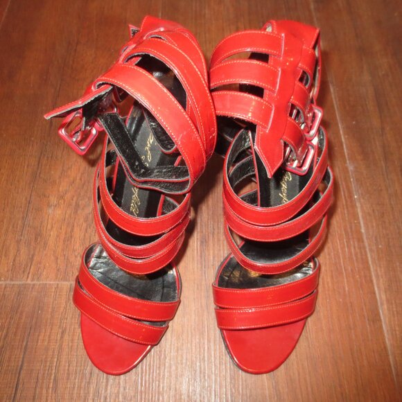 KARL LAGERFELD Red Made in Italy Triple Ankle Strap Heels - Picture 8 of 9